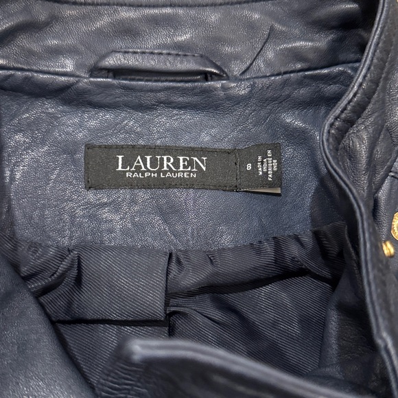 Ralph Lauren Navy Leather Moto Jacket with Gold Hardware - 8 - Picture 6 of 11